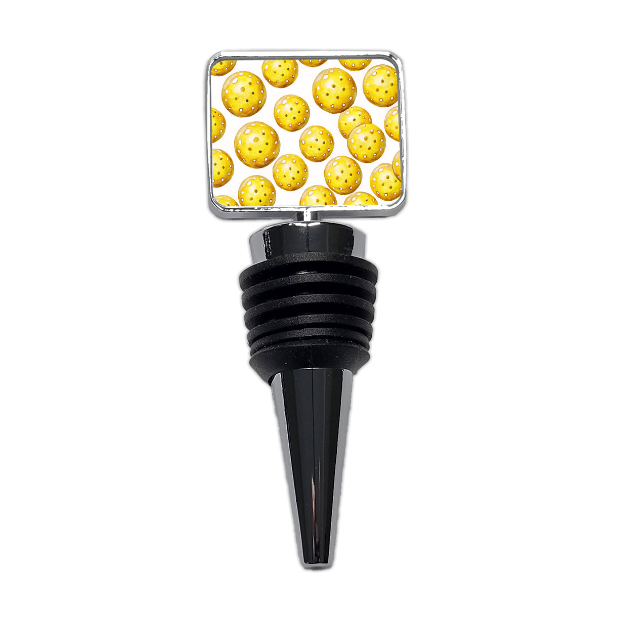 Yellow Pickleballs Watercolor Wine Bottle Stopper