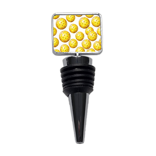 Yellow Pickleballs Watercolor Wine Bottle Stopper