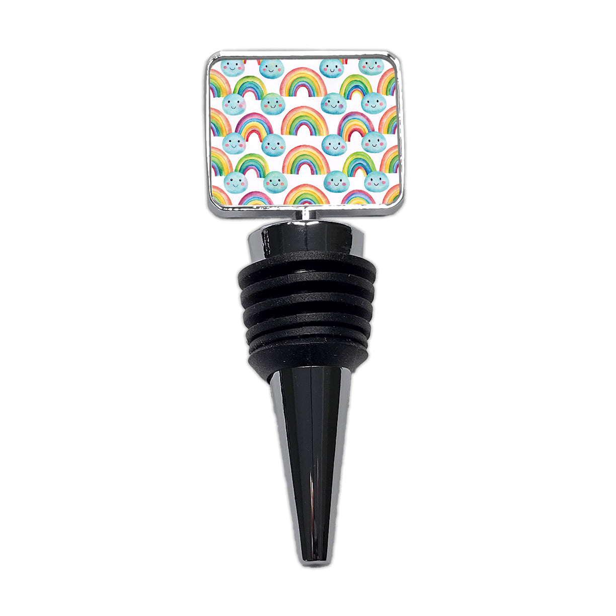 Adorable Smiling Rainbows Clouds Wine Bottle Stopper
