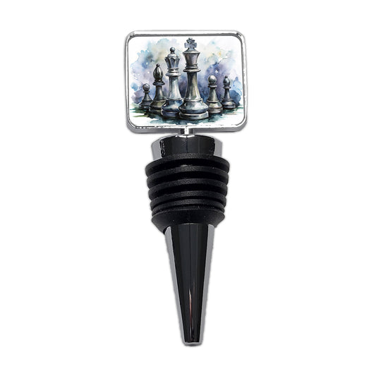 Black And White Chess Pieces Watercolor Wine Bottle Stopper