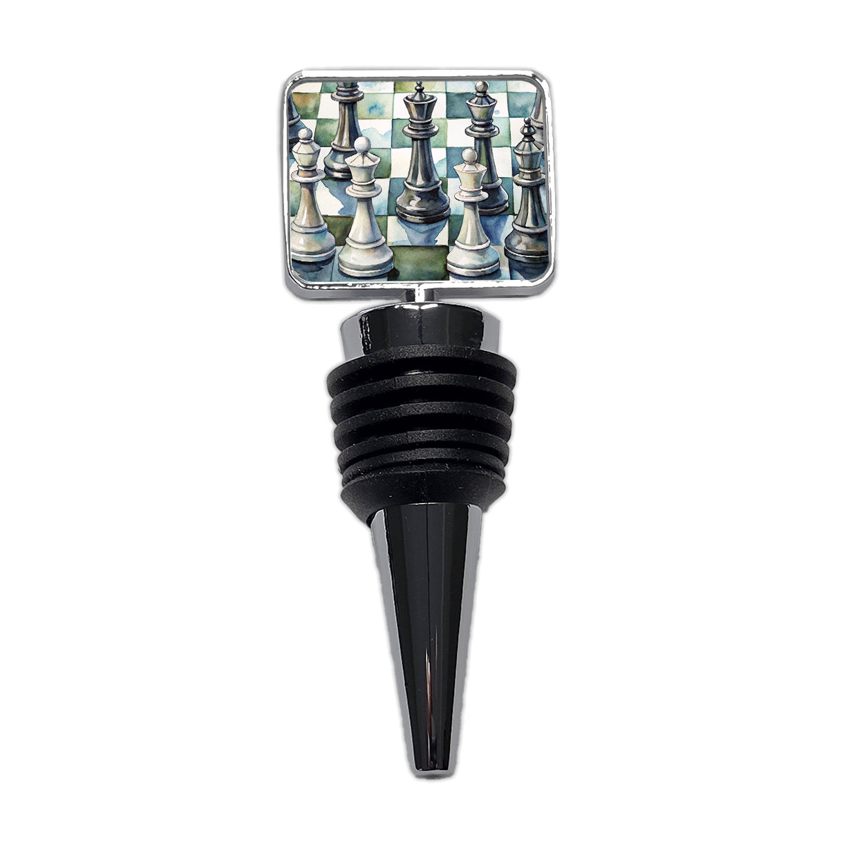 Black White Chess Pieces Watercolor Wine Bottle Stopper
