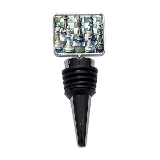 Black White Chess Pieces Watercolor Wine Bottle Stopper