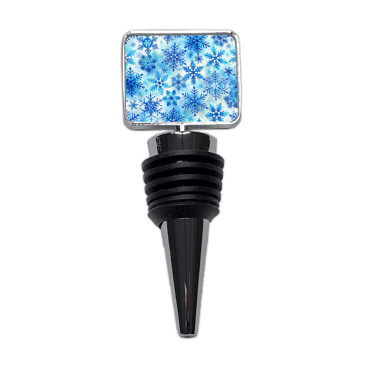 Blue Snowflakes Watercolor Wine Bottle Stopper