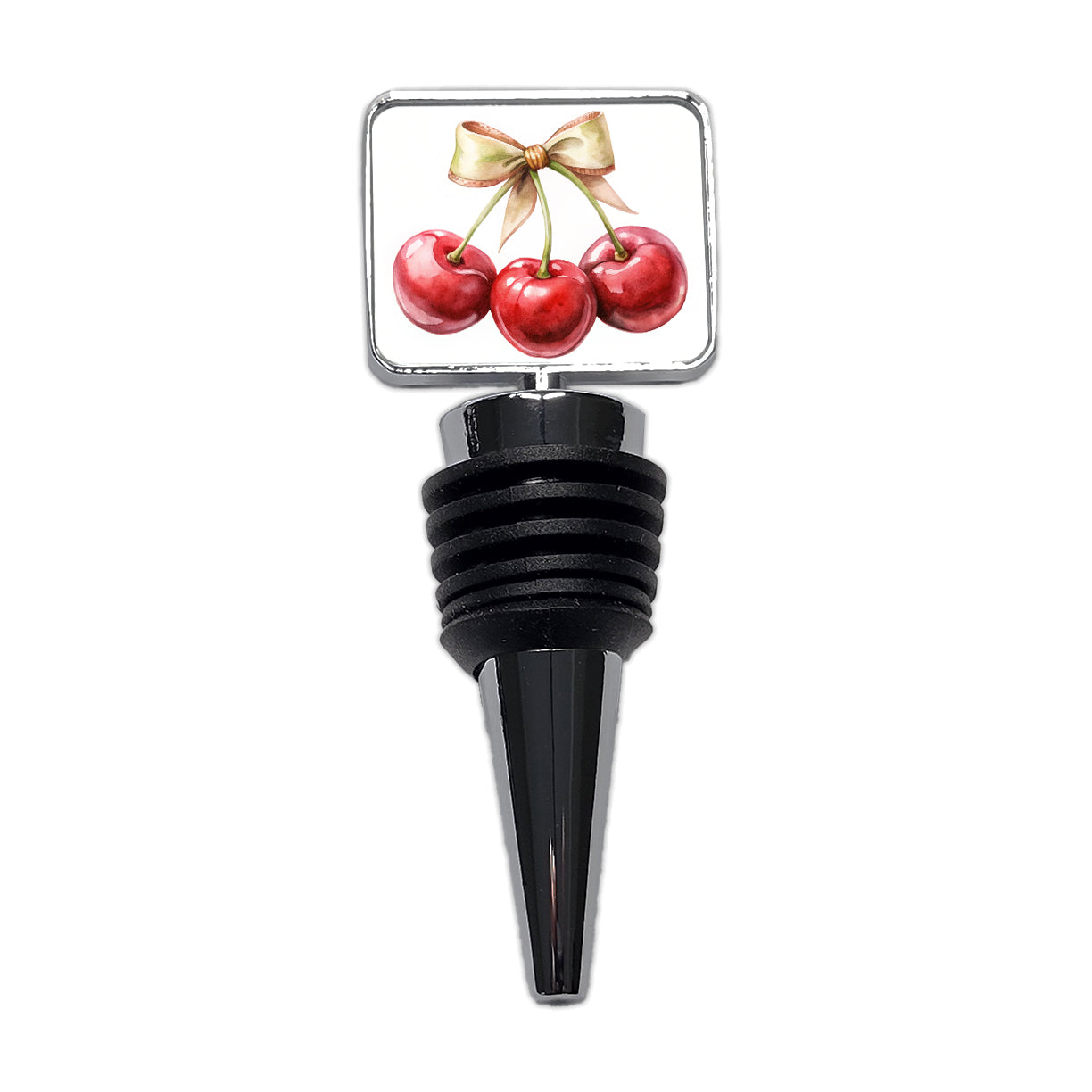 Bow Tied Around Cherries Coquette Wine Bottle Stopper