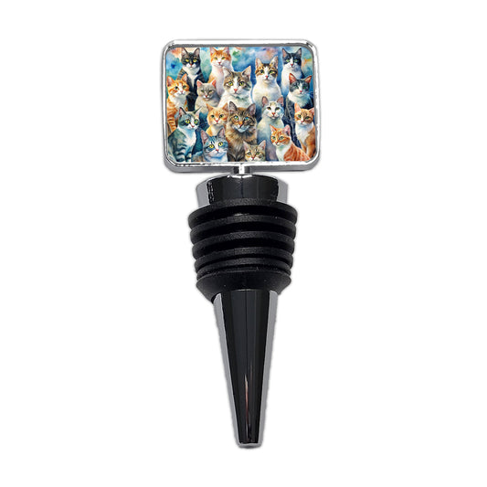 Bunch Of Cats Watercolor Wine Bottle Stopper