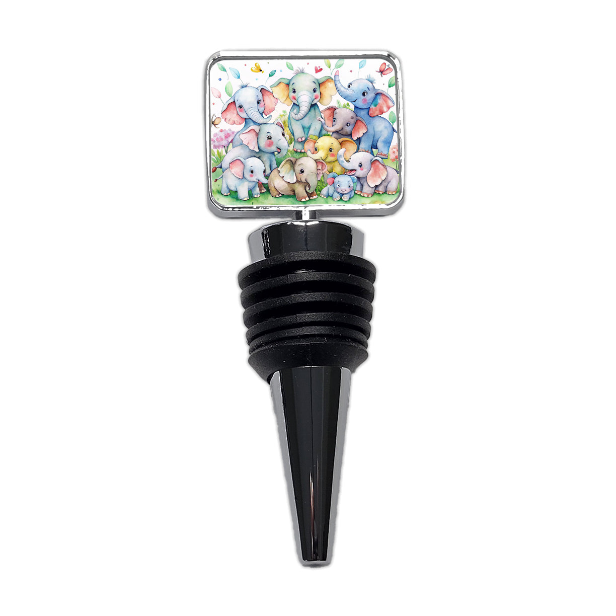 Bunch Of Cute Elephants Watercolor Wine Bottle Stopper