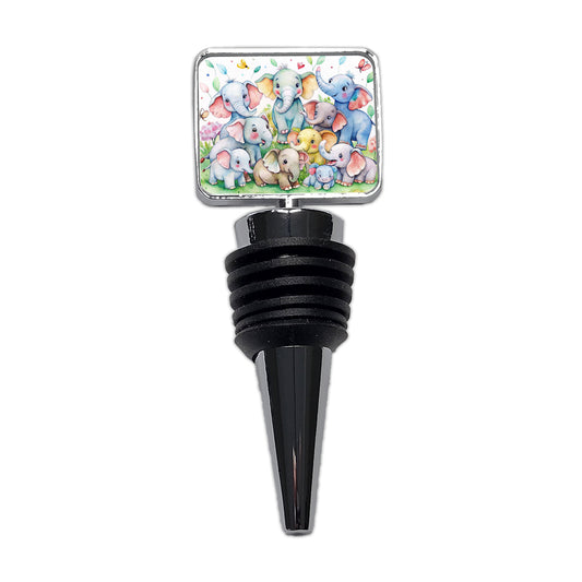 Bunch Of Cute Elephants Watercolor Wine Bottle Stopper