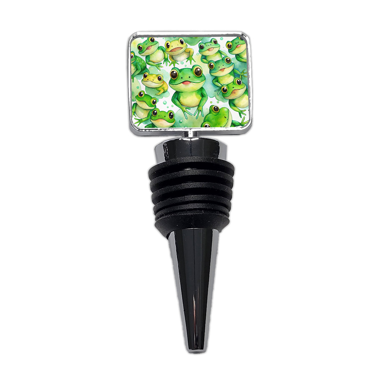 Bunch Of Cute Green Frogs Watercolor Wine Bottle Stopper