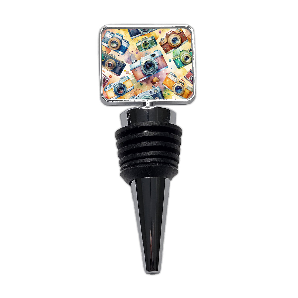 Cameras Retro 35mm Scattered Photographer Photography Watercolor Wine Bottle Stopper