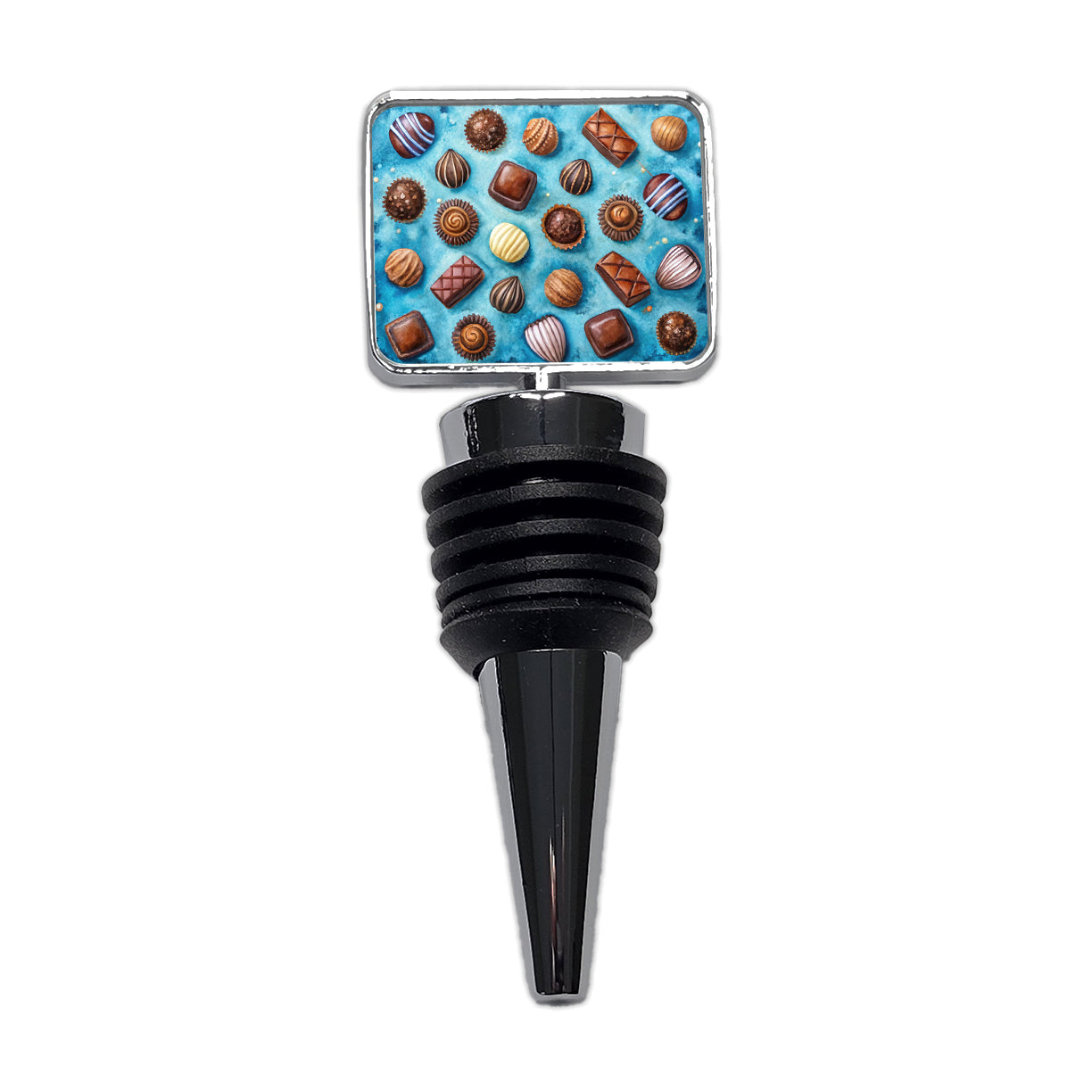 Chocolates Candy Blue Background Watercolor Wine Bottle Stopper