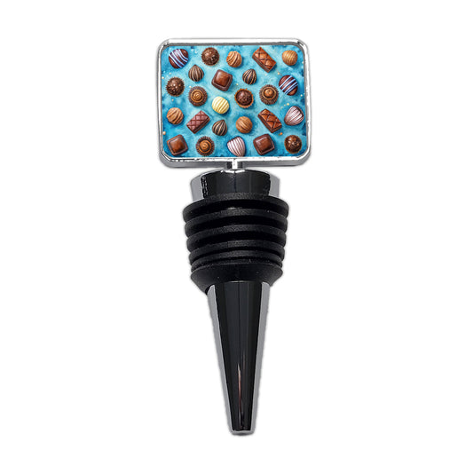 Chocolates Candy Blue Background Watercolor Wine Bottle Stopper