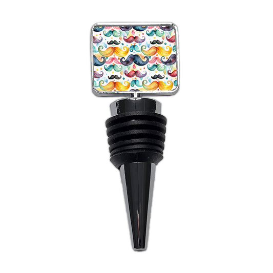 Colorful Mustaches Watercolor Wine Bottle Stopper