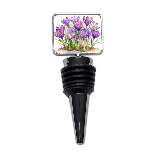 Crocus Purple Flowers Watercolor Wine Bottle Stopper