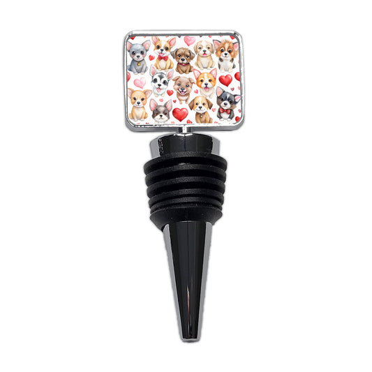 Cute Fun Dogs Hearts Watercolor Wine Bottle Stopper
