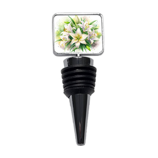 Easter Lily Flowers Watercolor Wine Bottle Stopper