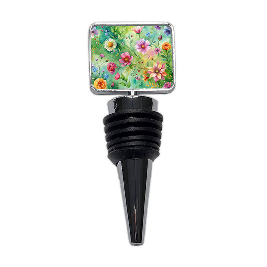 Flowers Green Background Watercolor Wine Bottle Stopper