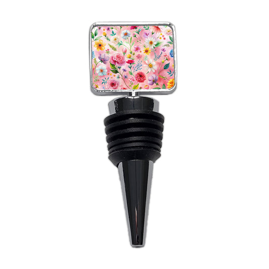 Flowers Pink Background Watercolor Wine Bottle Stopper