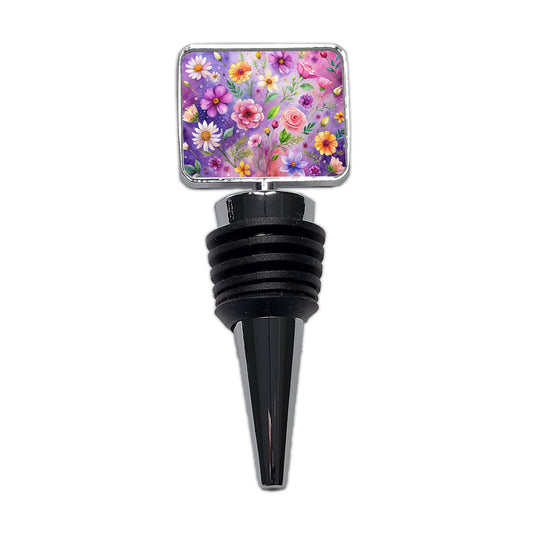 Flowers Purple Background Watercolor Wine Bottle Stopper