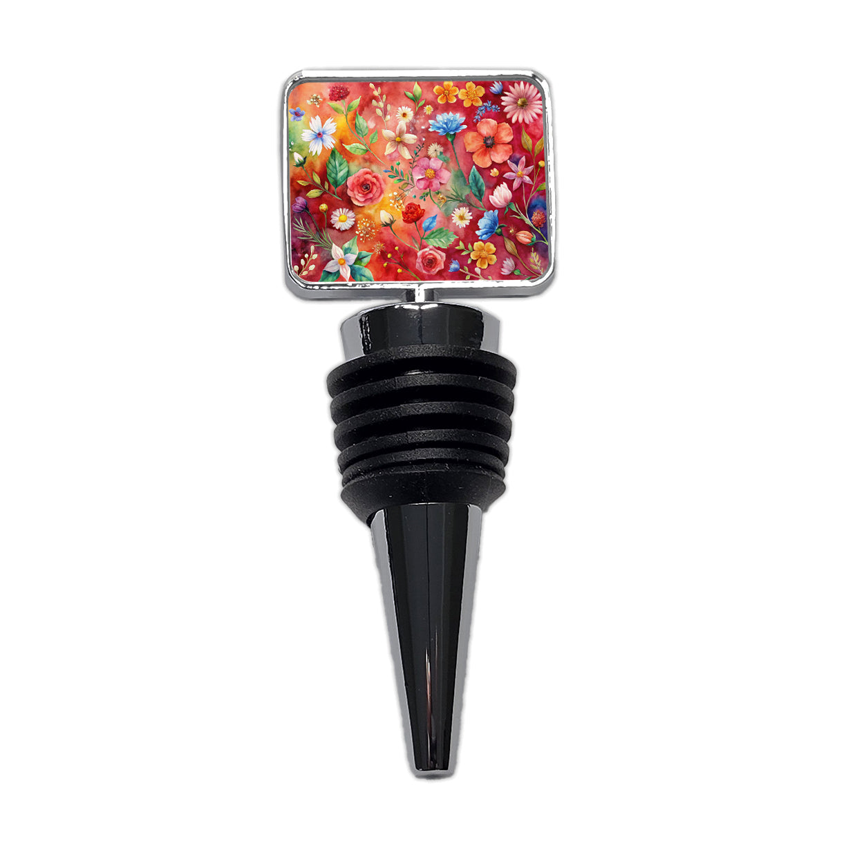 Flowers Red Background Watercolor Wine Bottle Stopper