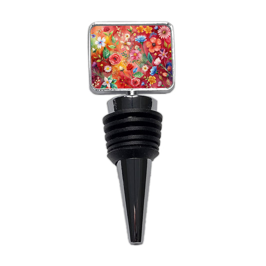 Flowers Red Background Watercolor Wine Bottle Stopper