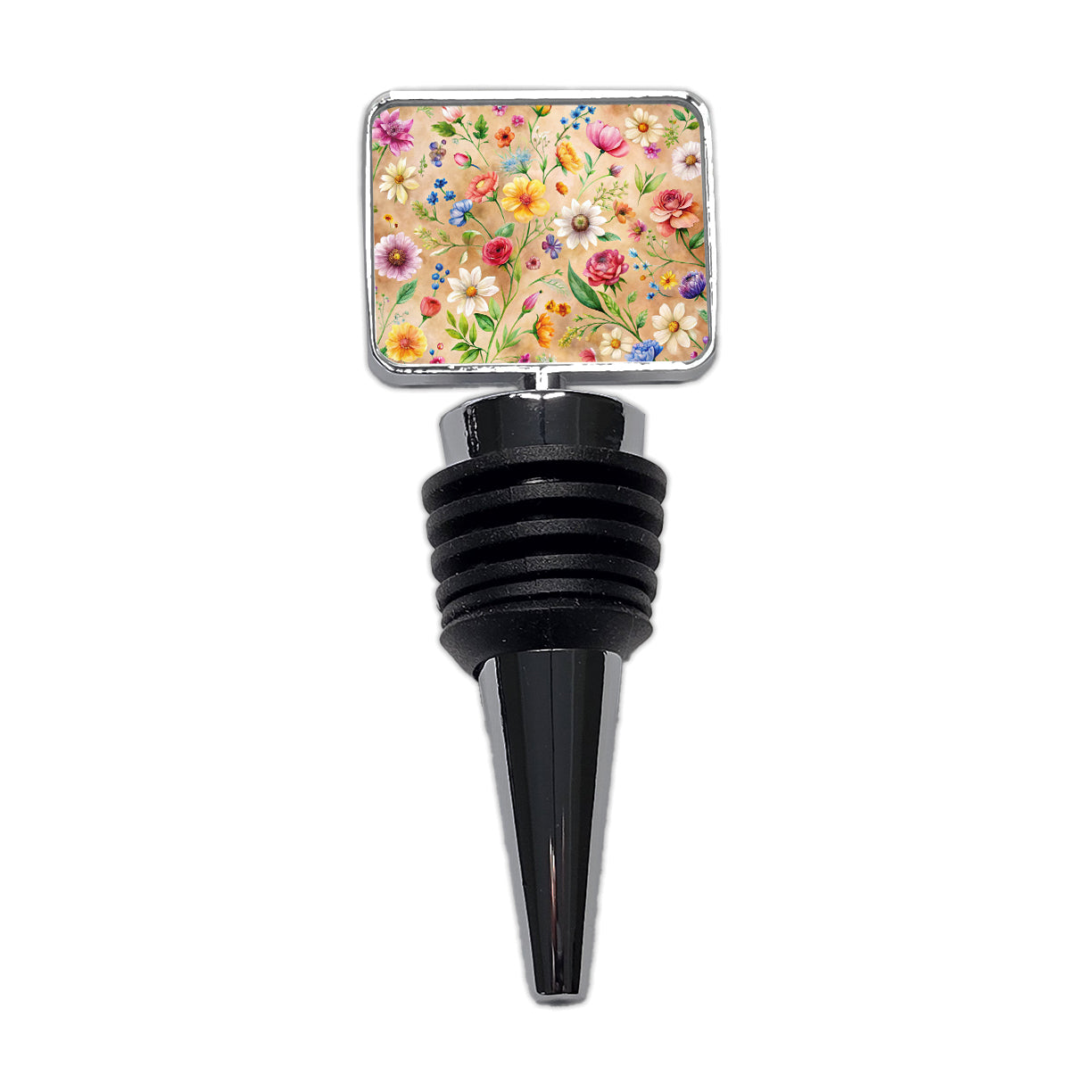 Flowers Tan Background Watercolor Wine Bottle Stopper