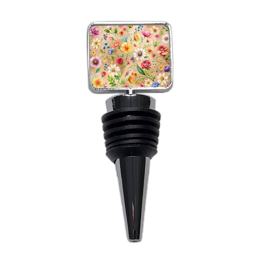 Flowers Tan Background Watercolor Wine Bottle Stopper