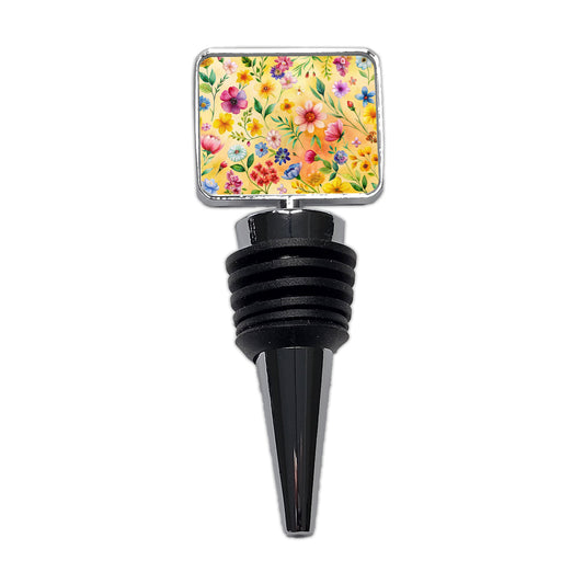 Flowers Yellow Background Watercolor Wine Bottle Stopper