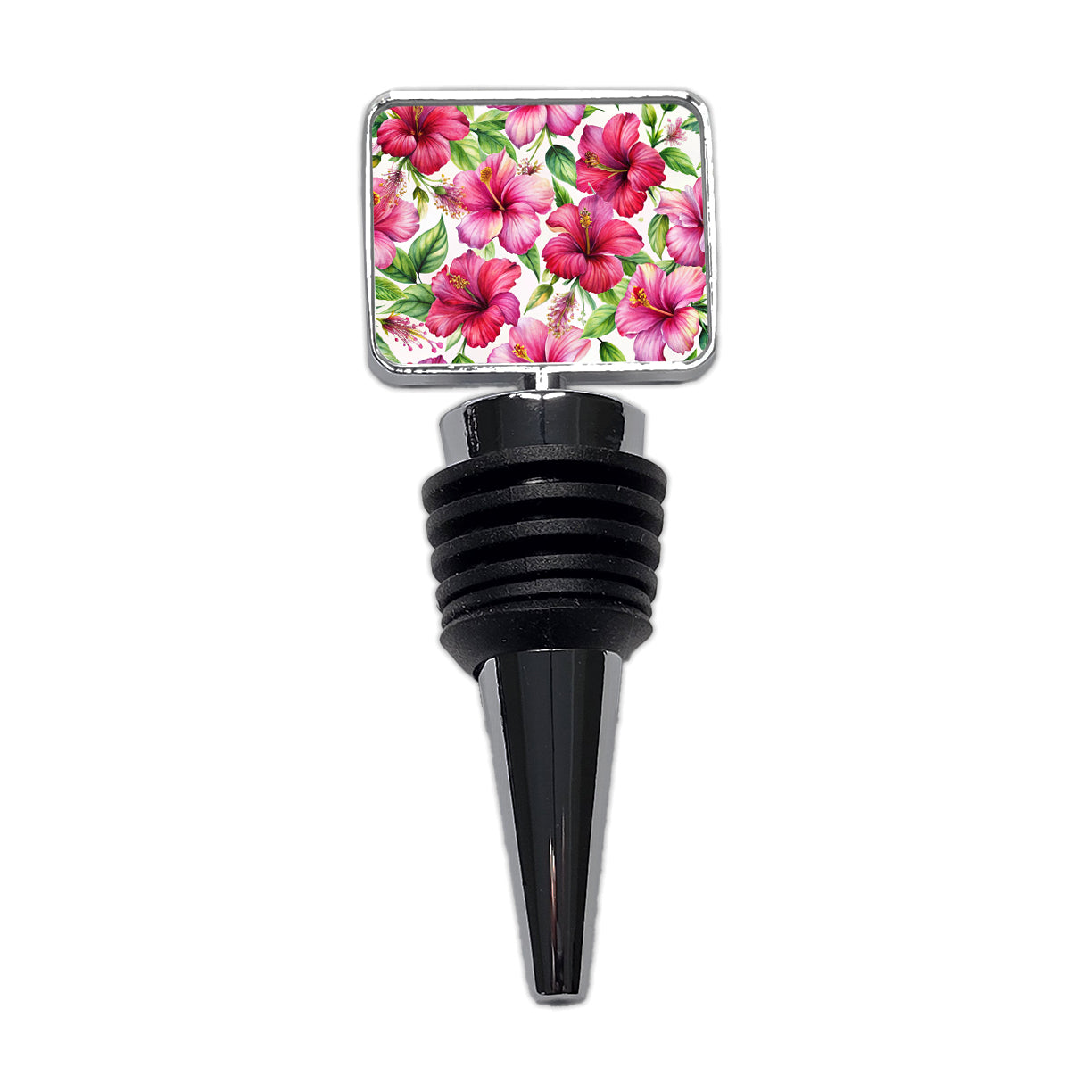 Fuchsia Hibiscus Flowers Watercolor Wine Bottle Stopper