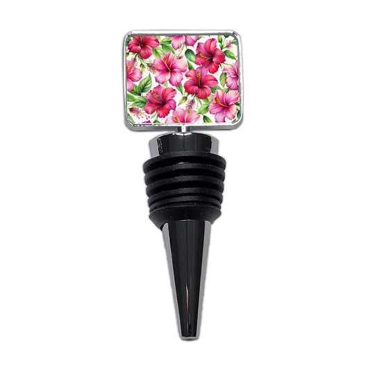 Fuchsia Hibiscus Flowers Watercolor Wine Bottle Stopper