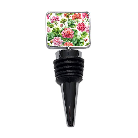 Geraniums Flowers Watercolor Wine Bottle Stopper