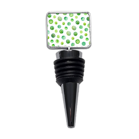 Green Polka Dots Fun White Background Wine Bottle Stopper