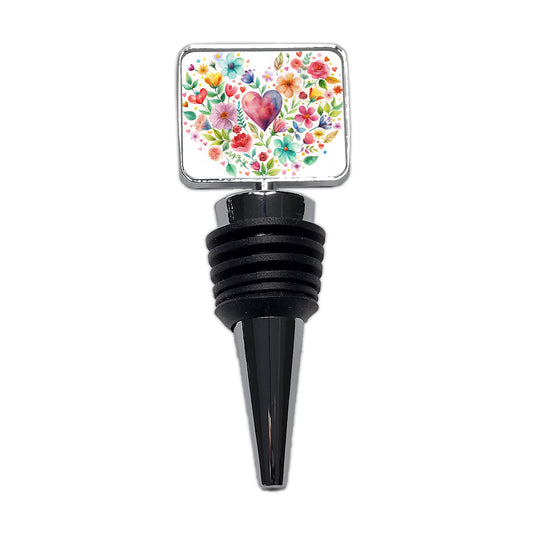 Hearts Flowers Watercolor Wine Bottle Stopper