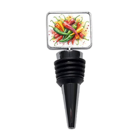 Hot Peppers Jalapenos Spicy Watercolor Wine Bottle Stopper