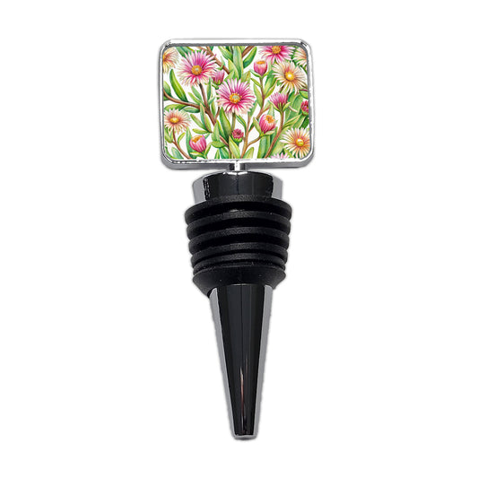 Ice Plant Flowers Watercolor Wine Bottle Stopper