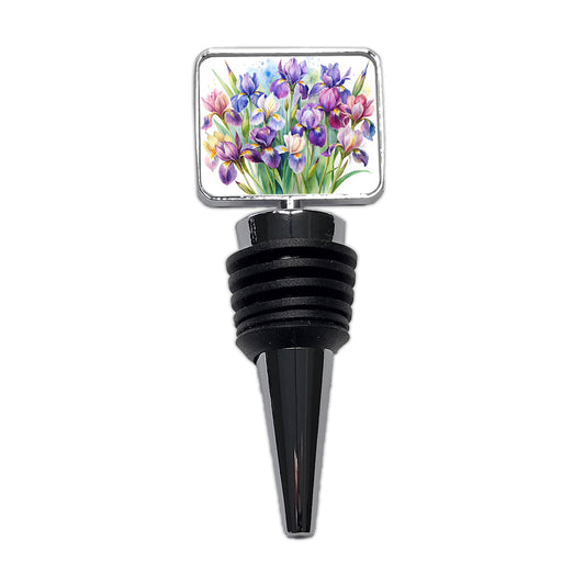 Iris Purple Pretty Flowers Watercolor Wine Bottle Stopper