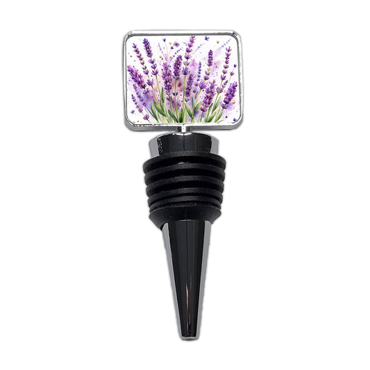 Lavender Flowers Watercolor Wine Bottle Stopper