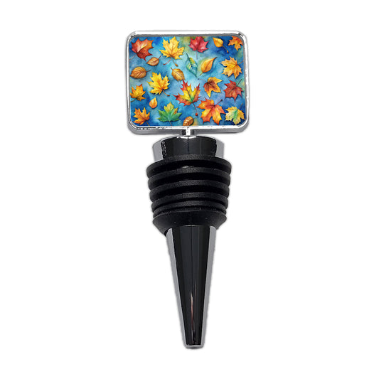 Leaves Blue Background Watercolor Wine Bottle Stopper