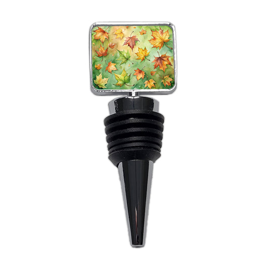 Leaves Green Background Watercolor Wine Bottle Stopper