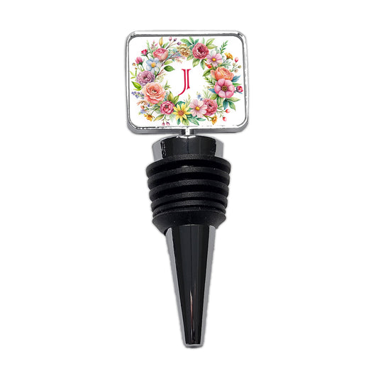Letter J Initial Monogram Flowers Floral Wine Bottle Stopper