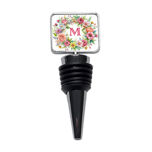 Letter M Initial Monogram Flowers Floral Wine Bottle Stopper
