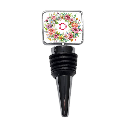 Letter O Initial Monogram Flowers Floral Wine Bottle Stopper