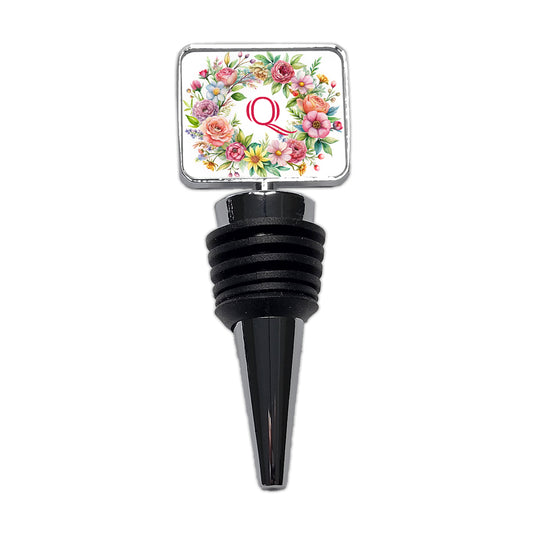 Letter Q Initial Monogram Flowers Floral Wine Bottle Stopper