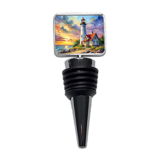 Lighthouse Beautiful Sky Watercolor Wine Bottle Stopper