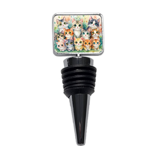 Lots Of Cute Cats Watercolor Wine Bottle Stopper