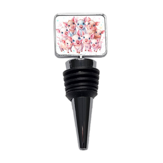 Lots Of Cute Pigs Watercolor Wine Bottle Stopper