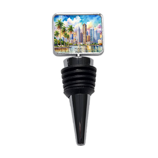 Miami Florida Travel Watercolor Wine Bottle Stopper