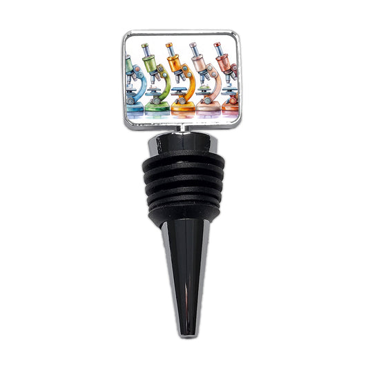 Microscopes In A Row Science Scientist Lab Anatomy Teacher Wine Bottle Stopper