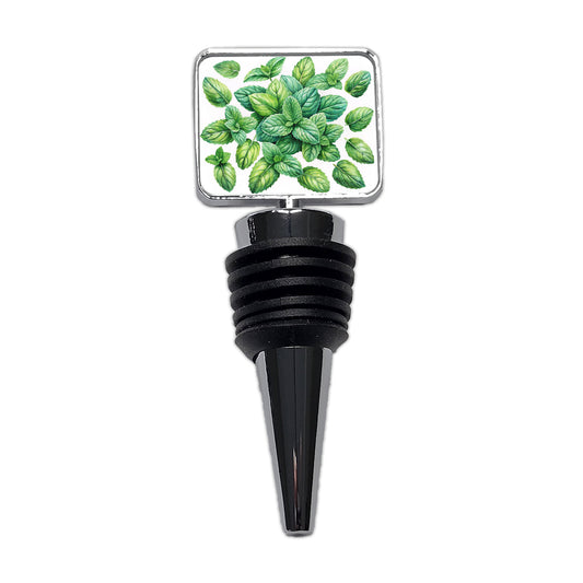 Mint Leaves Watercolor Wine Bottle Stopper