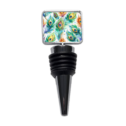 Peacock Feathers Watercolor Wine Bottle Stopper