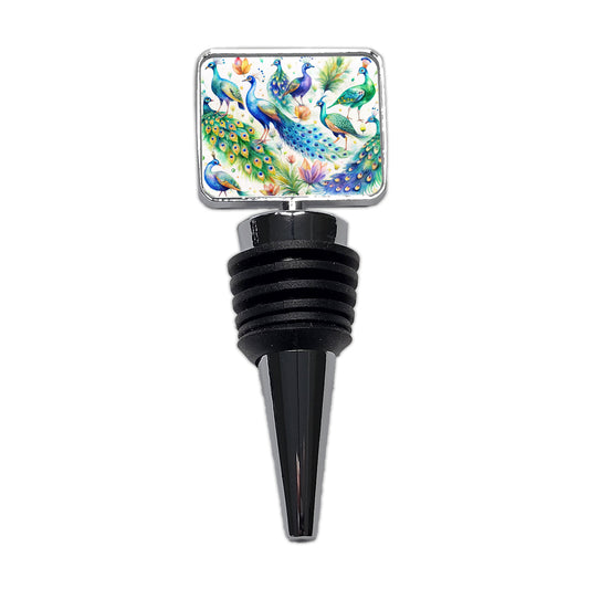 Peacocks Beautiful Birds Watercolor Wine Bottle Stopper